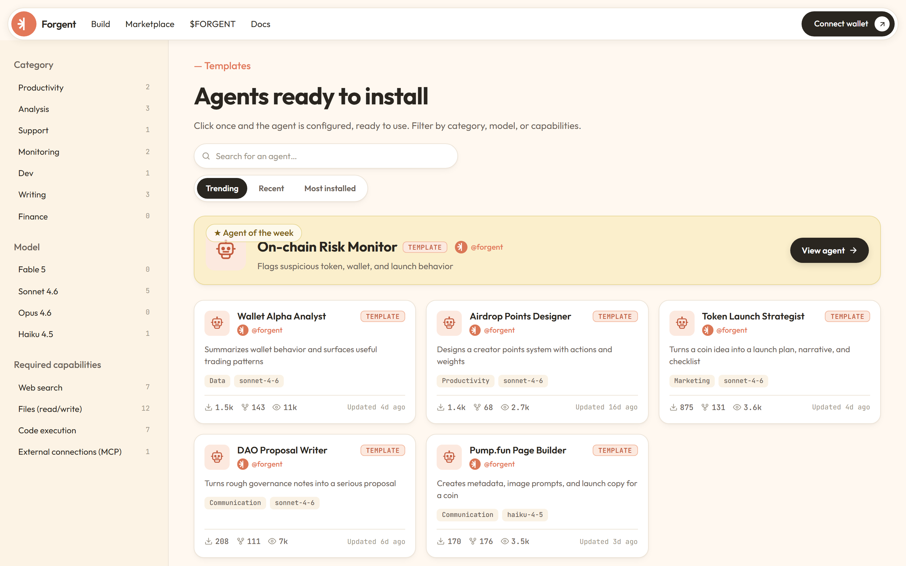 The Forgent marketplace — agents ready to install